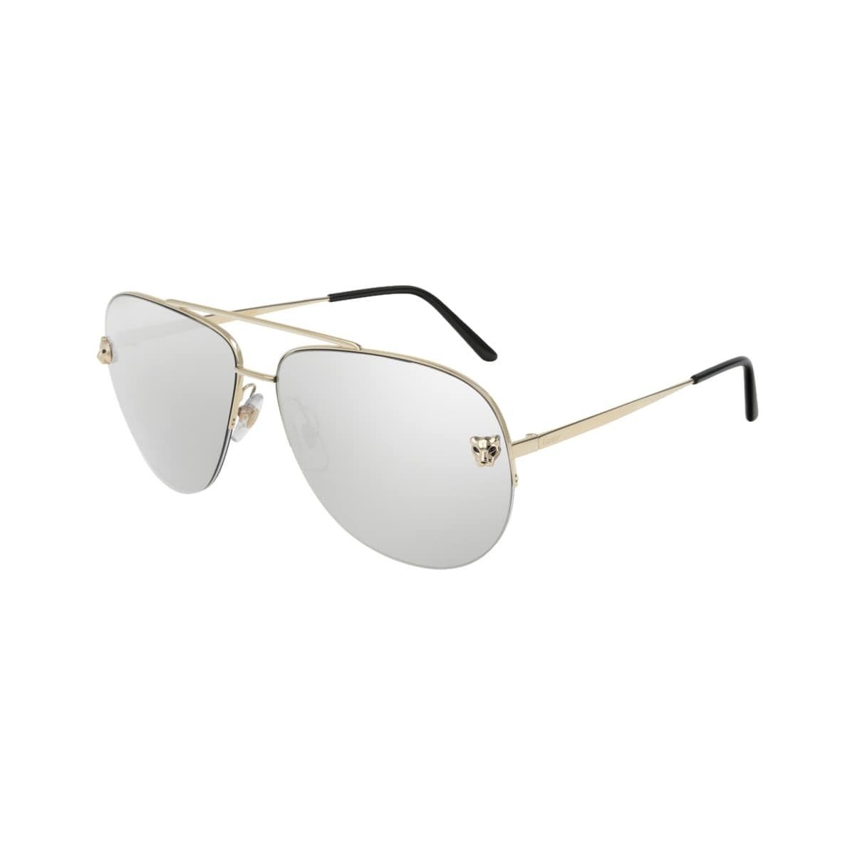 Cartier CT0065S-007 Gold Aviator Sunglasses with Silver Mirror Lens, showcasing a stylish metal frame and elegant design.