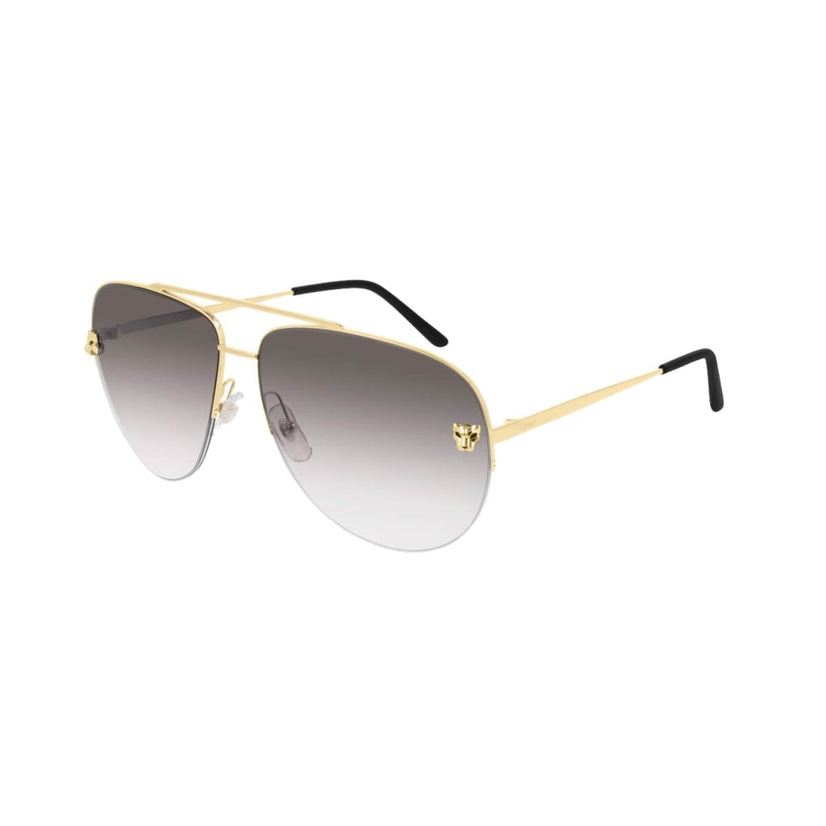Cartier CT0065S-008 Gold Aviator sunglasses with grey gradient lenses, showcasing a stylish metal frame.