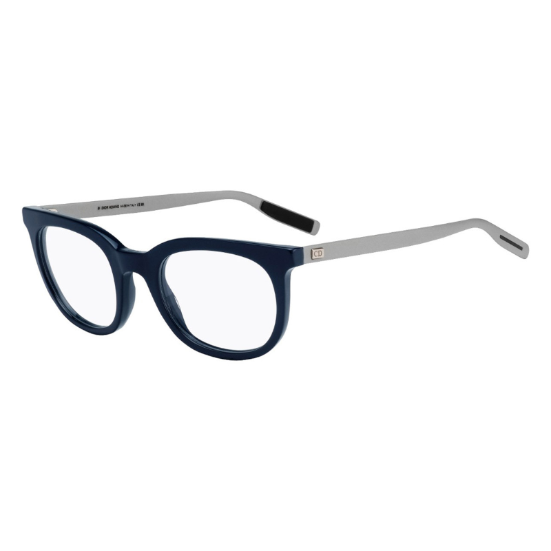 Christian Dior Black Tie 217-R9A Men's Blue Matte Palladium Round Acetate Frame Eyeglasses with 50mm Lens, stylish and modern design.