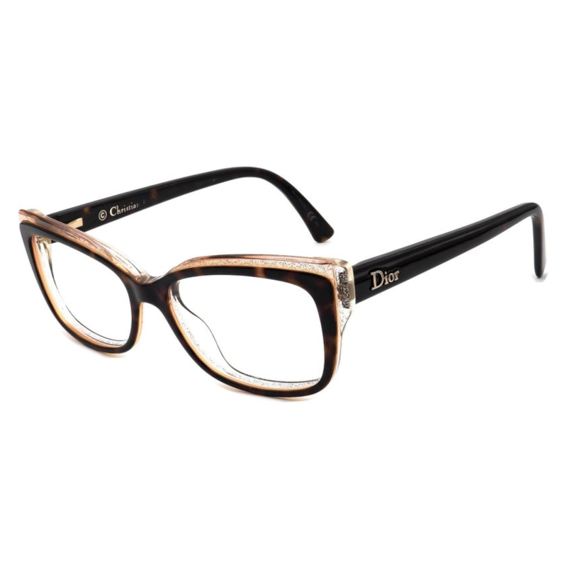 Christian Dior CD3283-E59 Women's Dark Tortoise/Glitter Clear Cat Eye eyeglasses with acetate frame and 52mm lens.