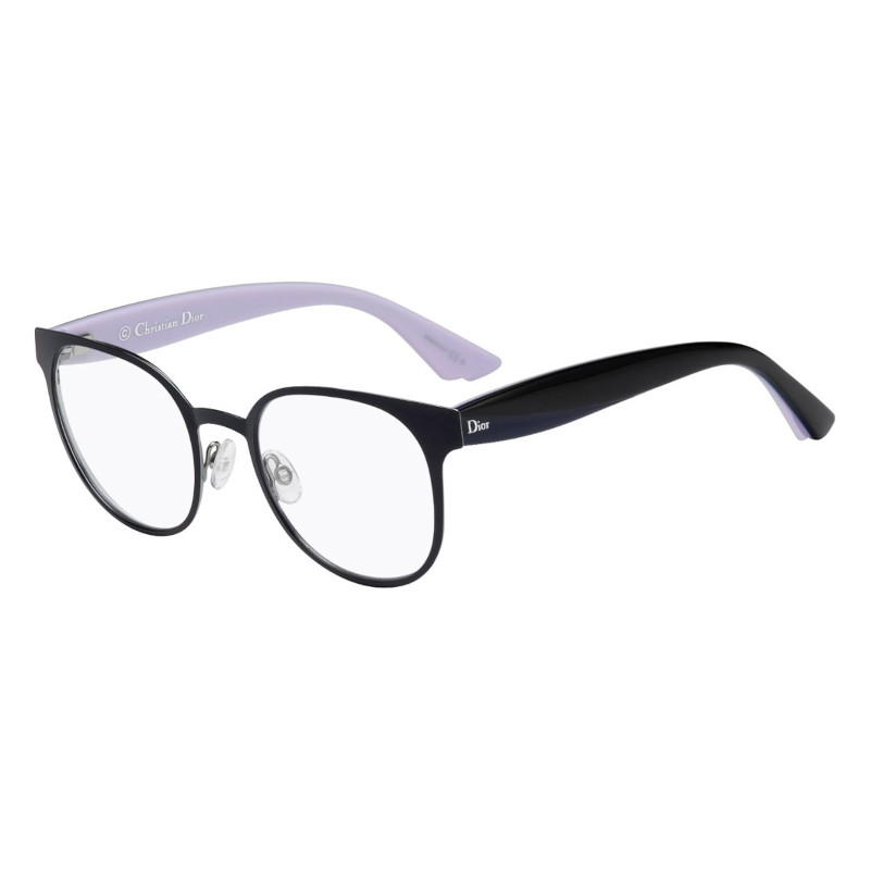 Christian Dior CD3781-MJK Women's eyeglasses featuring a round metal frame in blue, black, and lilac colors with 50mm lenses.