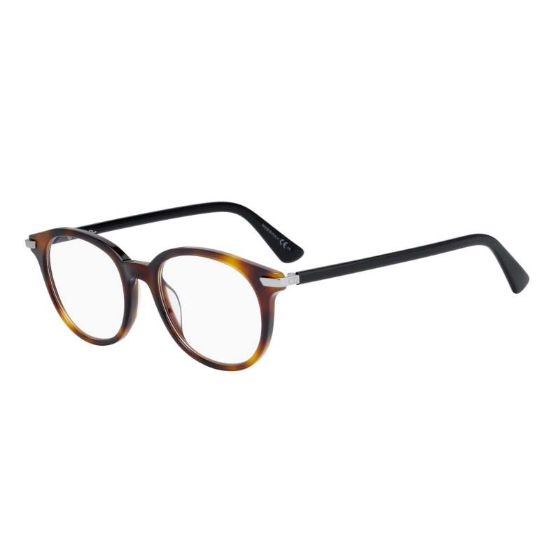 Christian Dior Dior Essence 1-581 Women's Havana Black Round Acetate Eyeglasses with 49mm lens, showcasing elegant design and quality craftsmanship.