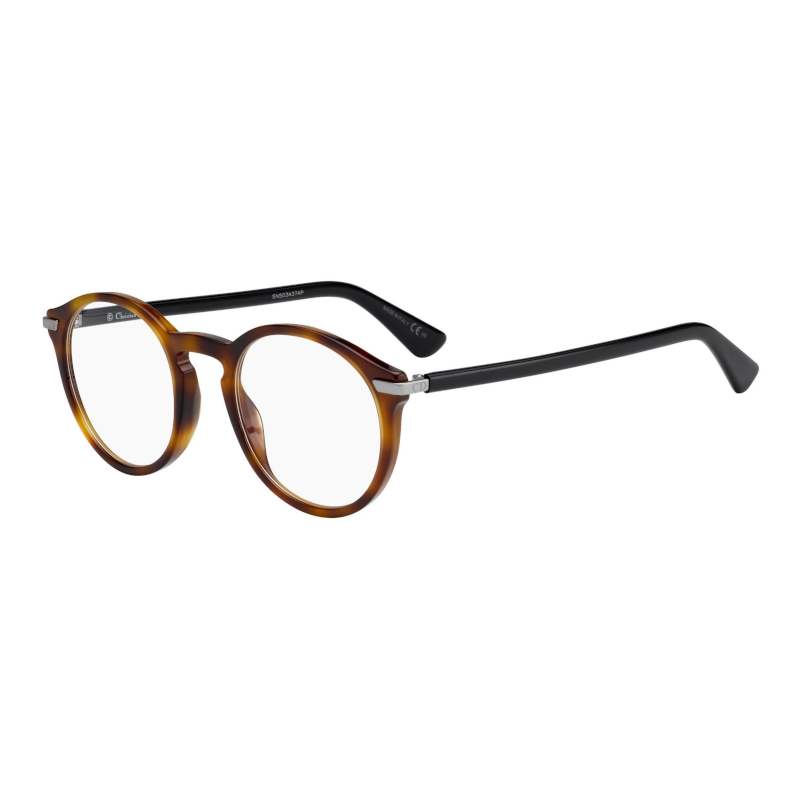 Christian Dior Dior Essence 5-0581 Women's Havana Black Round Acetate Eyeglasses with 49mm lens, stylish and elegant design.