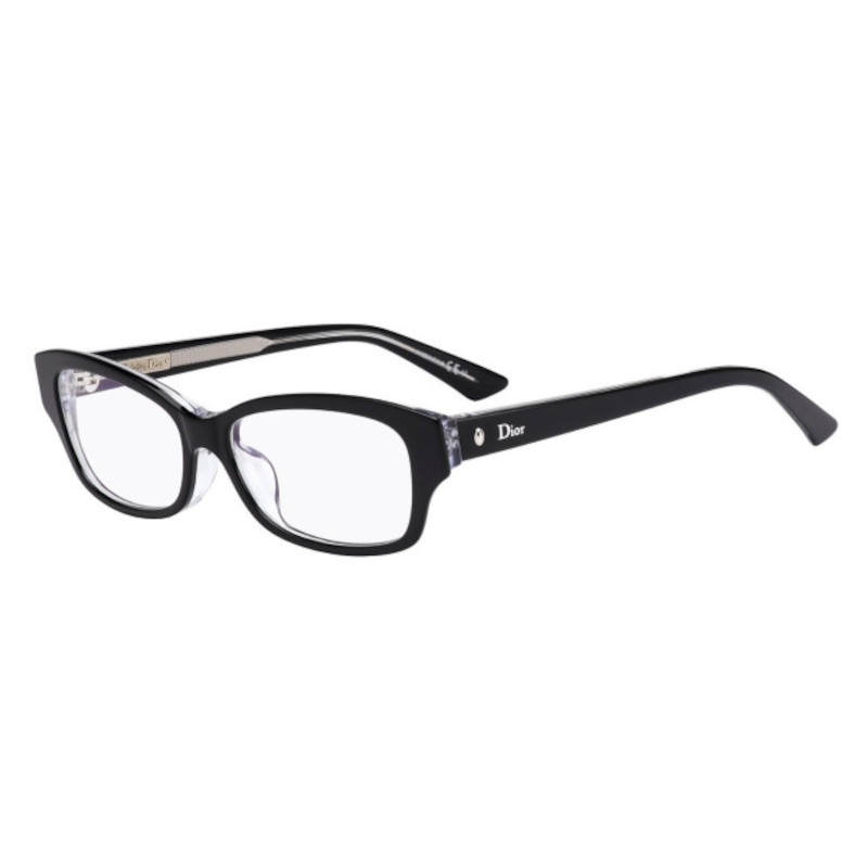 Christian Dior Montaigne 10F-G99 Women's Crystal Black Rectangle Eyeglasses with acetate frame and 53mm lens.