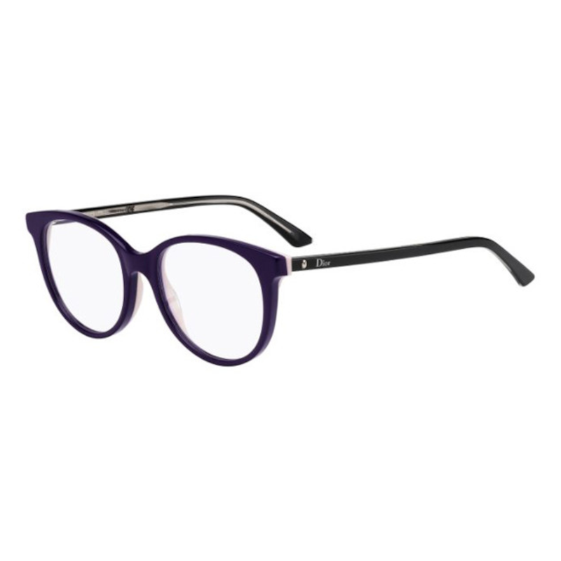 Christian Dior Montaigne 16F-NHI Women's Crystal Purple Acetate Round Frame Eyeglasses with 53mm lens, elegantly designed for women.
