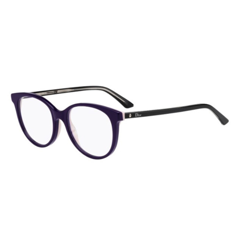 Christian Dior Montaigne 16-NHI Women's Crystal Purple Acetate Round Frame Eyeglasses with 53mm lens, elegantly designed for women.