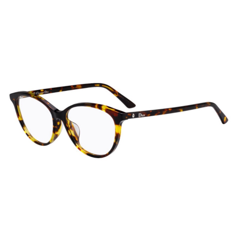 Christian Dior Montaigne 54F-P65 Women's Brown & Yellow Havana Round Acetate Frame Eyeglasses with 52mm lens.