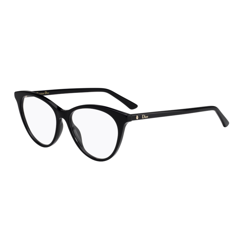 Christian Dior Montaigne 57-807 Women's Black Cat Eye Acetate Frame eyeglasses with 50mm lens, featuring a stylish black design.