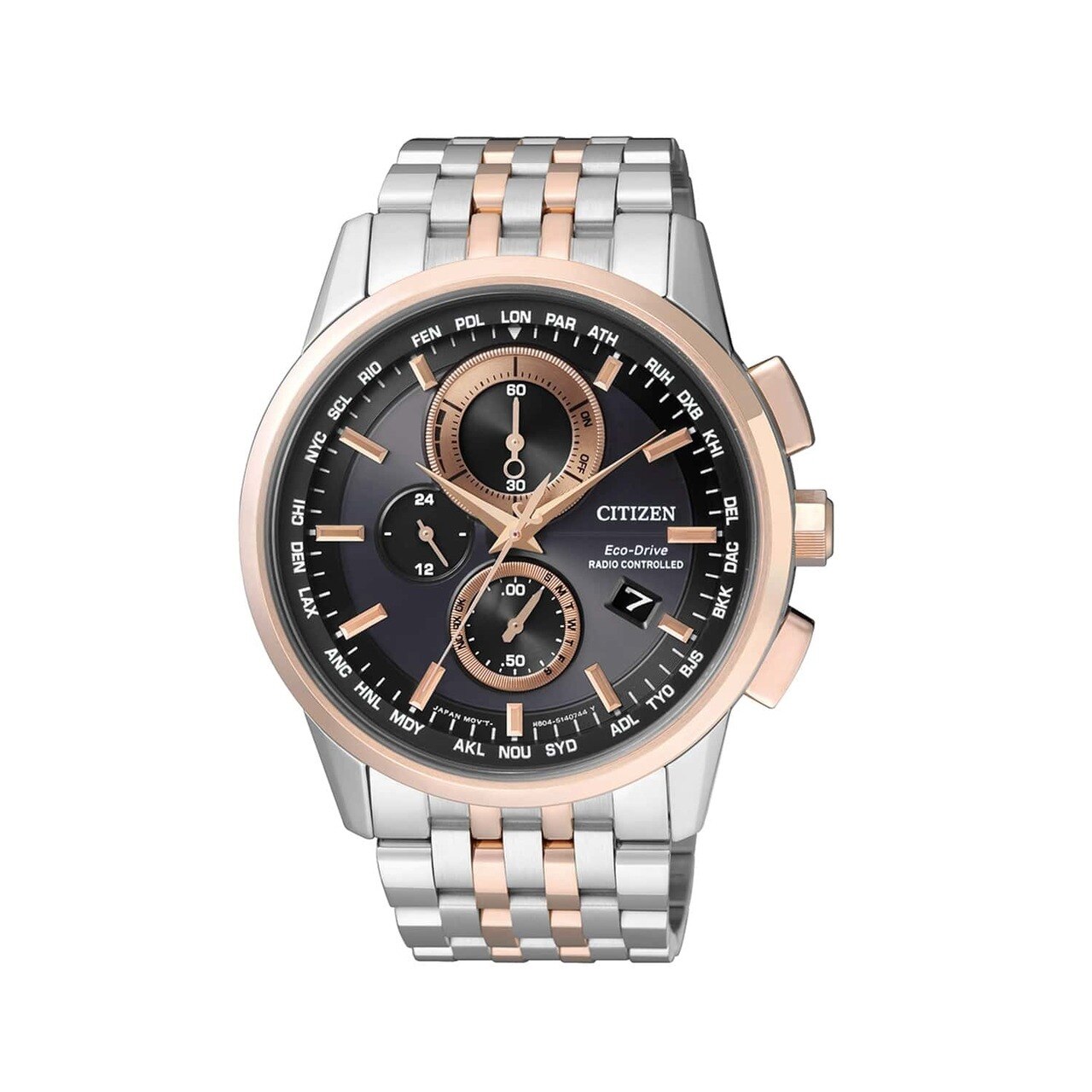 Citizen AT8116-65E Two Tone Stainless Steel Watch with Black Dial and Chronograph Features
