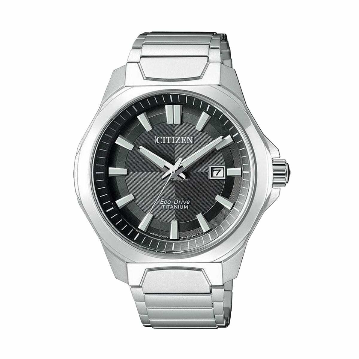 Citizen AW1540-53E Silver Super Titanium Black Dial Men's Eco-Drive Watch featuring a sleek design and durable materials.