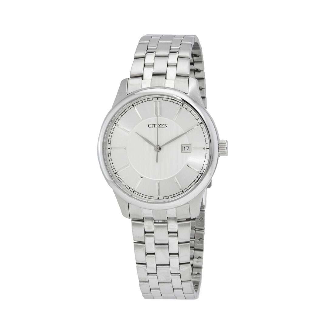 Citizen BI1050-56A Stainless Steel Men's Quartz Watch with silver dial and multilink bracelet.