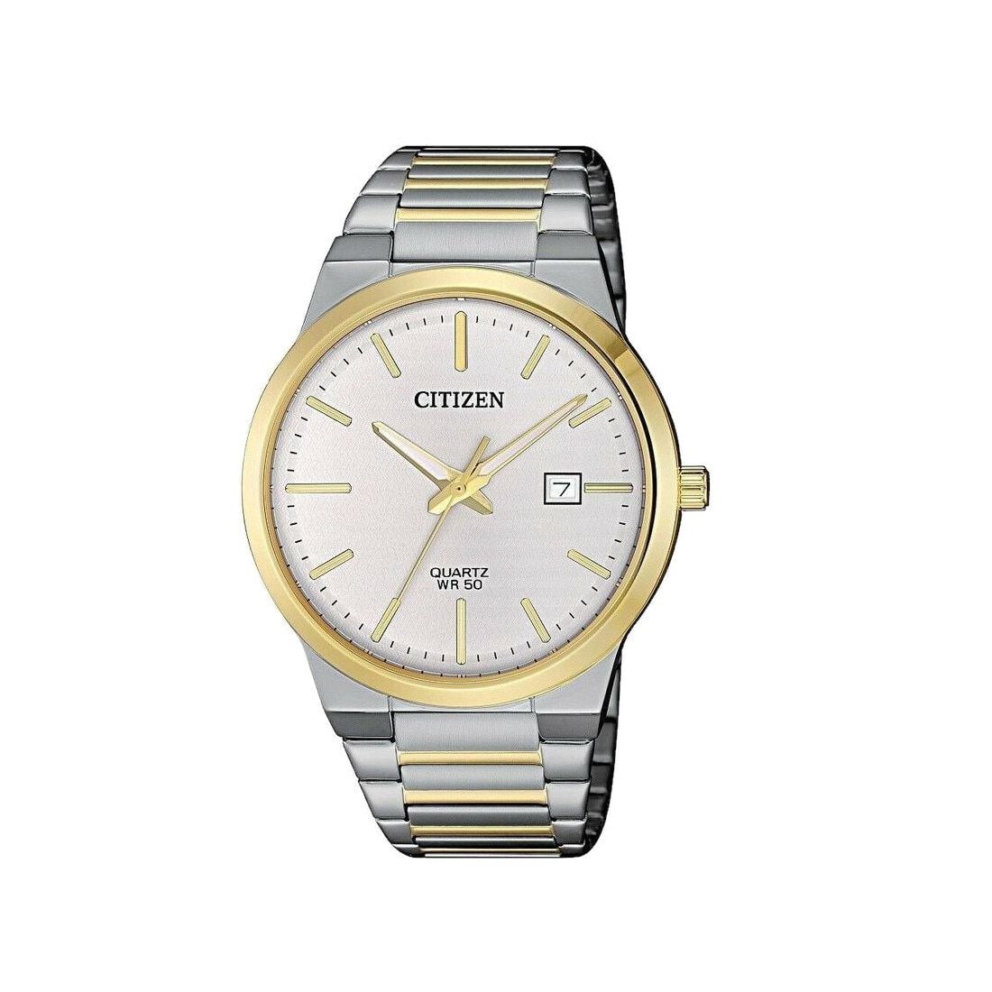 Citizen BI5064-50A Two Tone Stainless Steel Men's Watch with silver dial and elegant design.
