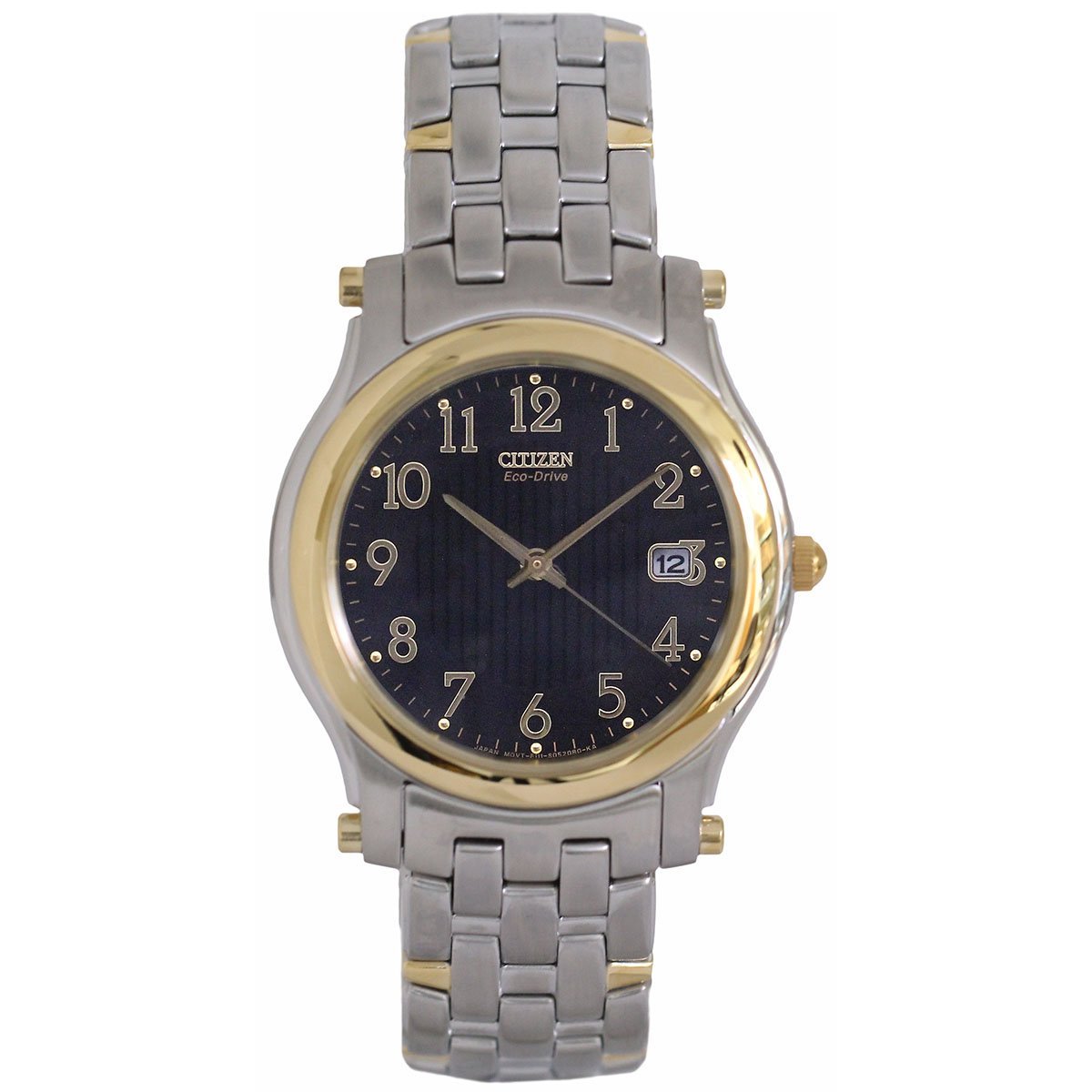 Citizen BM6224-78E Men's Quartz Eco Drive watch with stainless steel band and black dial.