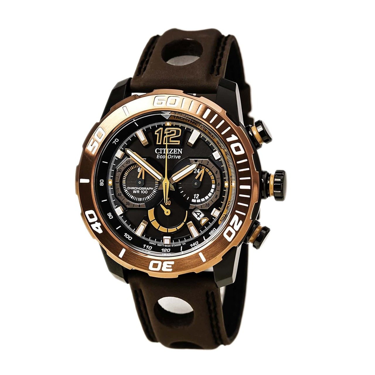 Citizen CA4088-00E Primo Stingray watch featuring a black dial, brown leather strap, and stainless steel case.