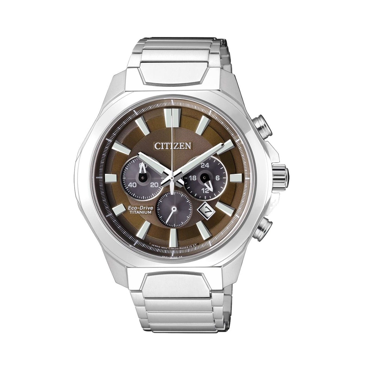 Citizen CA4320-51W Silver Super Titanium Chronograph Watch with Brown Textured Dial and Titanium Band