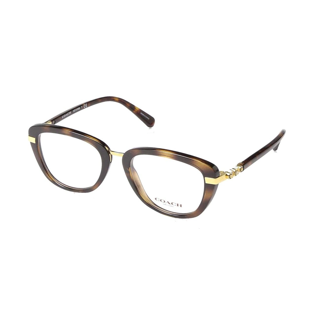 Coach HC6106B-5453 Dark Tortoise Gold Square Women's Plastic Eyeglasses with thick rims and metallic nose piece.