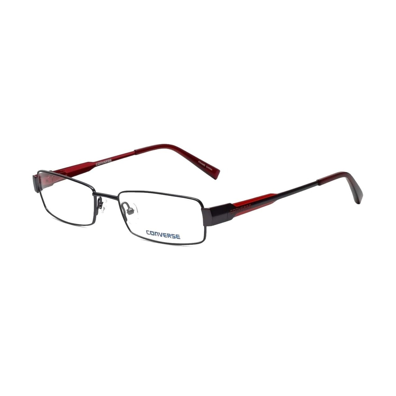 Converse Envision Gunmetal Rectangular Unisex Metal Eyeglasses displayed on a neutral background, showcasing their elegant design and gunmetal finish.