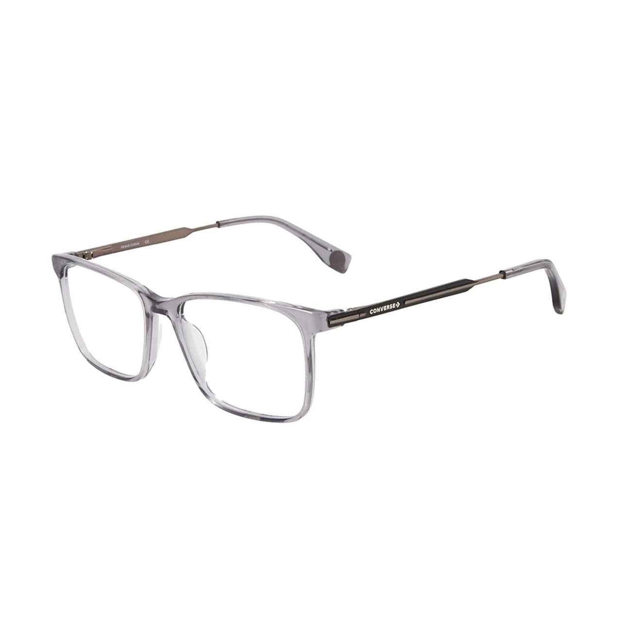 Converse Q319 Grey Square Men's Rectangular Acetate Eyeglasses displayed in a stylish case, showcasing their elegant design and grey color.