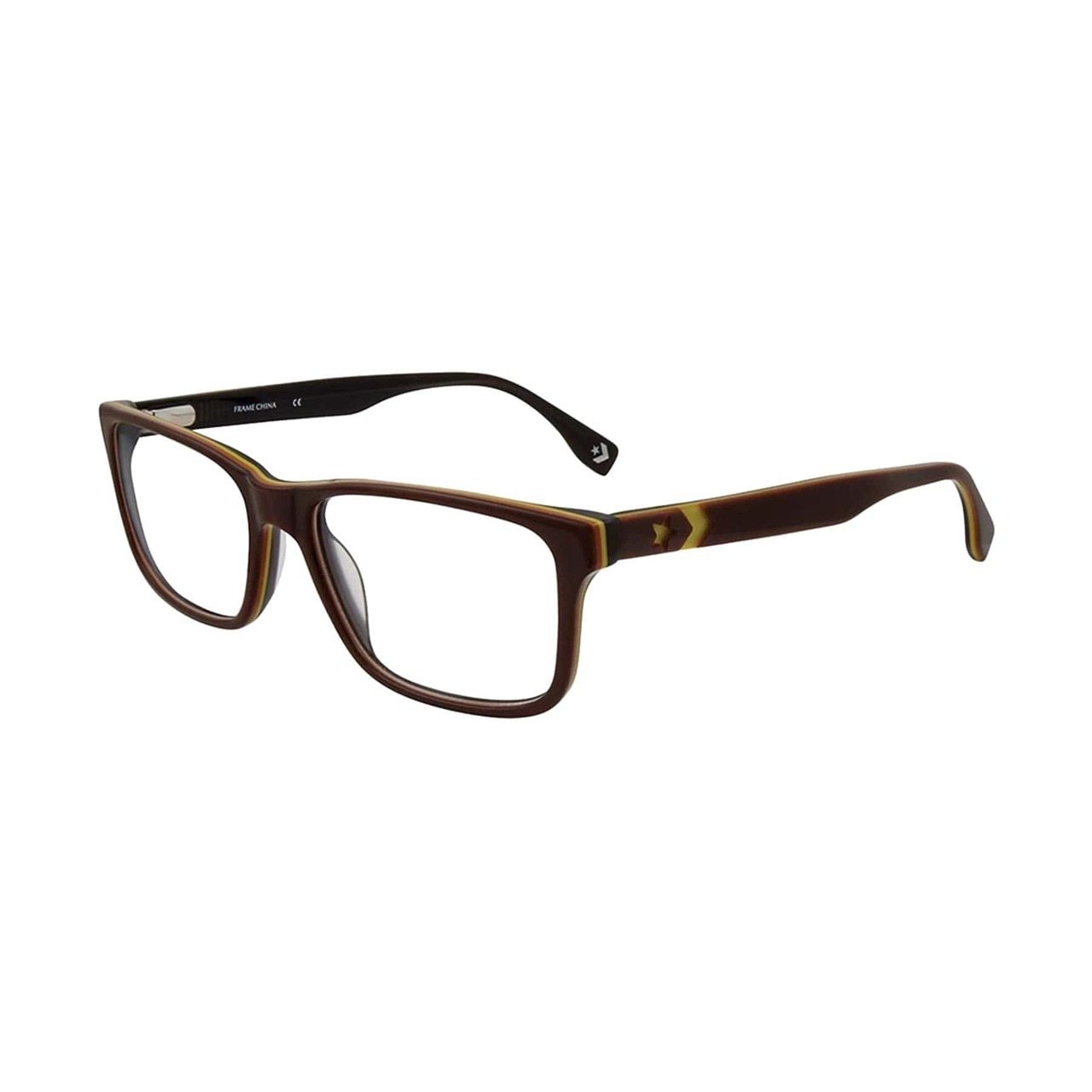 Converse Q320 Brown Square Men's Acetate Eyeglasses displayed with a stylish case and paperwork.