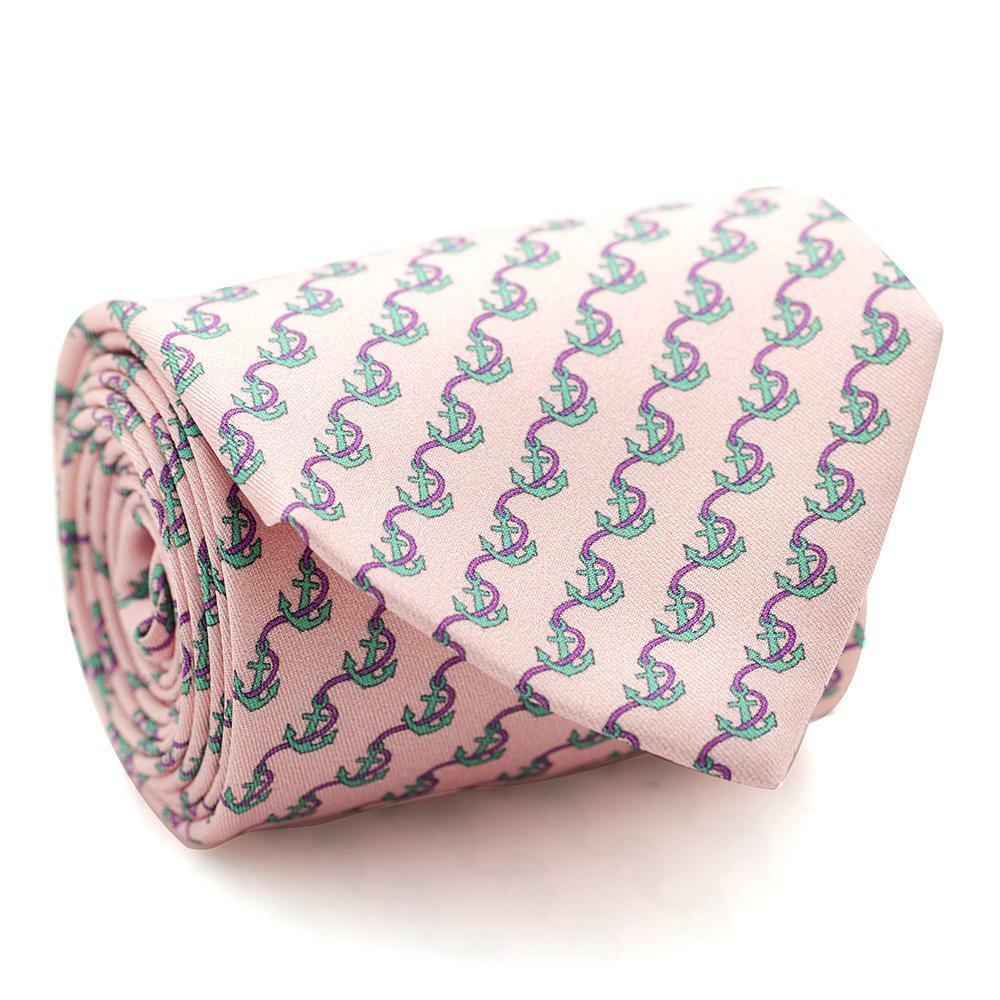 Davidoff Pink Rose Silk Neck Tie with Boat Anchor Pattern, elegantly displayed with gift sleeve.