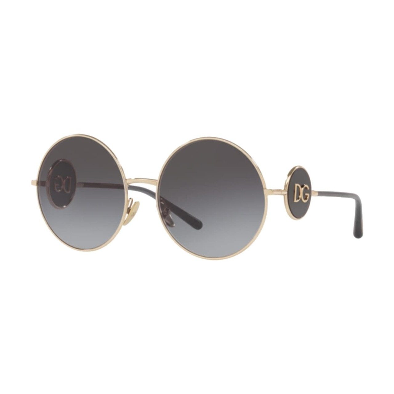 Dolce & Gabbana DG2205-488/8G sunglasses featuring a pale gold metal frame and grey gradient lenses, perfect for stylish women.