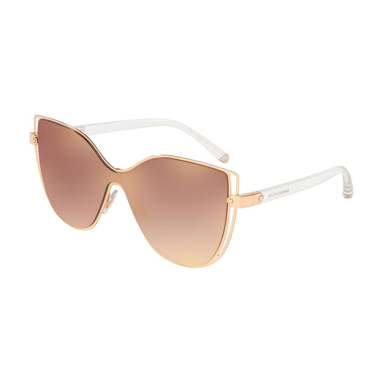 Dolce & Gabbana DG2236-12986F sunglasses featuring a pink gold cat-eye frame and pink gradient mirrored lenses.