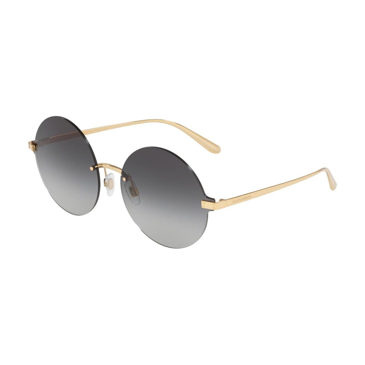 Dolce & Gabbana DG2228-02/8G Gold Round Sunglasses with Grey Gradient Lenses, showcasing a stylish rimless design.