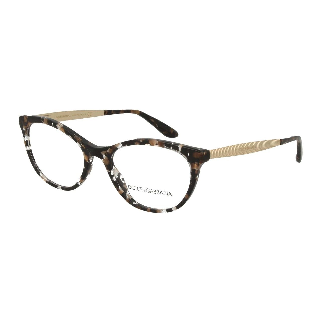 Dolce & Gabbana DG3310-911 Cube Black Gold Cat-Eye Women's Acetate Eyeglasses showcasing elegant design and high-quality acetate material.