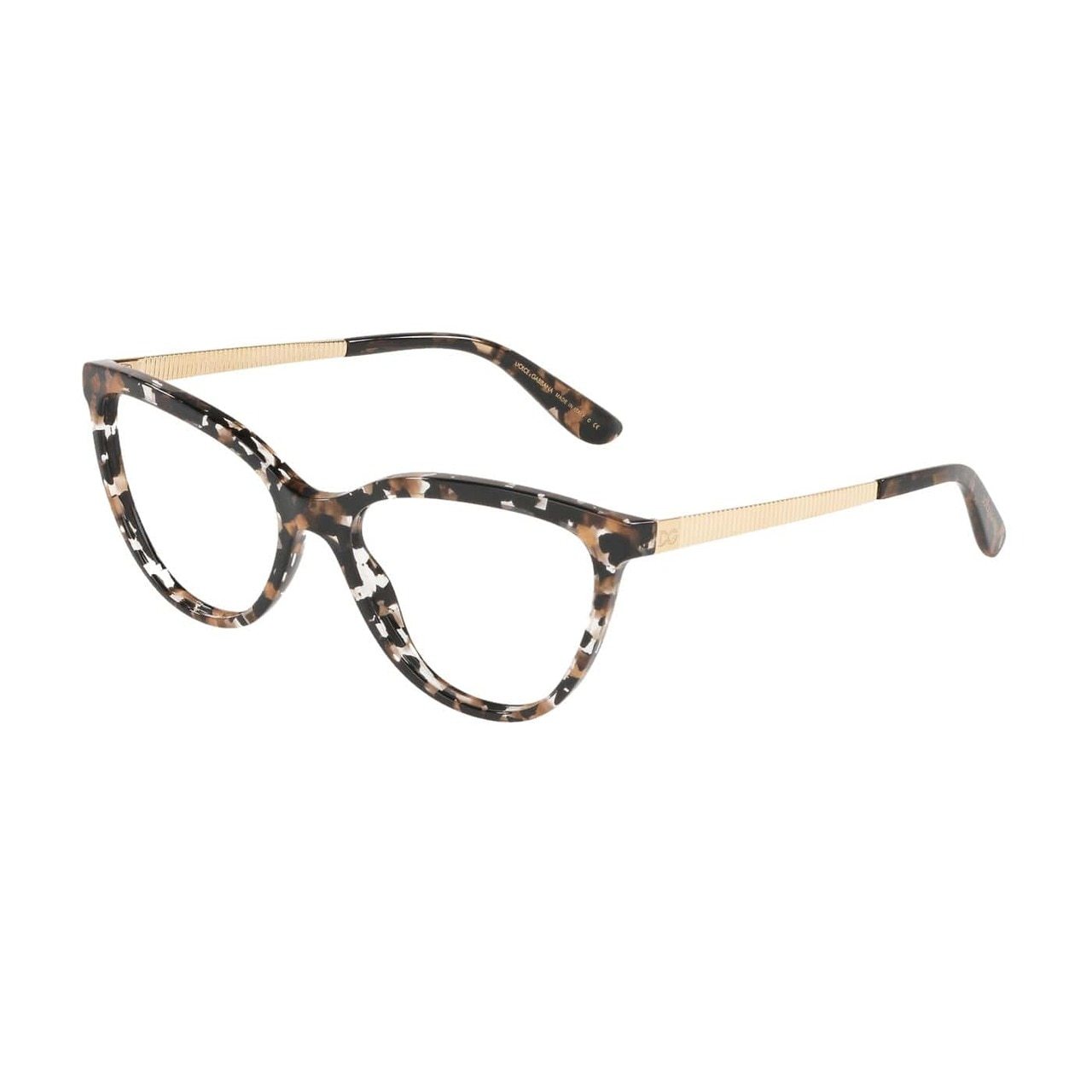 Dolce & Gabbana DG3315-911 Cube Black Gold Cat-Eye Women's Acetate Eyeglasses showcasing elegant design and high-quality materials.