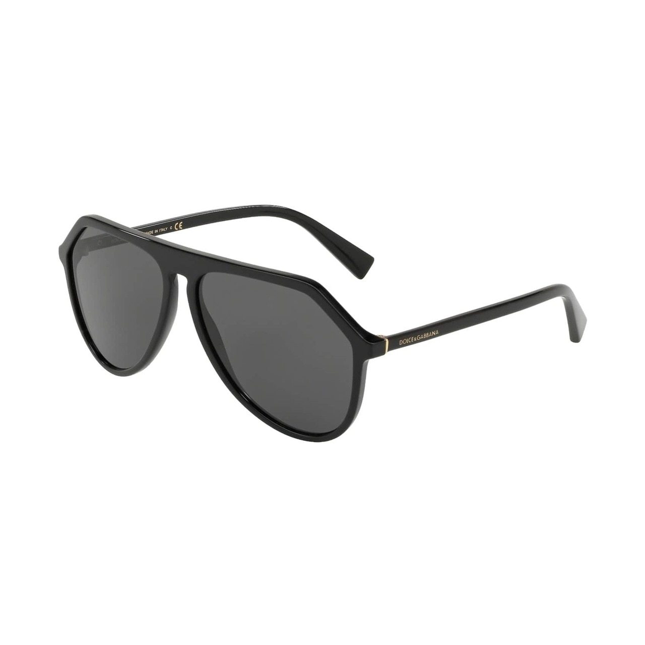 Dolce & Gabbana DG4341-501/87 Black Aviator Grey Lens Men's Acetate Sunglasses displayed elegantly with a black frame and grey lenses.