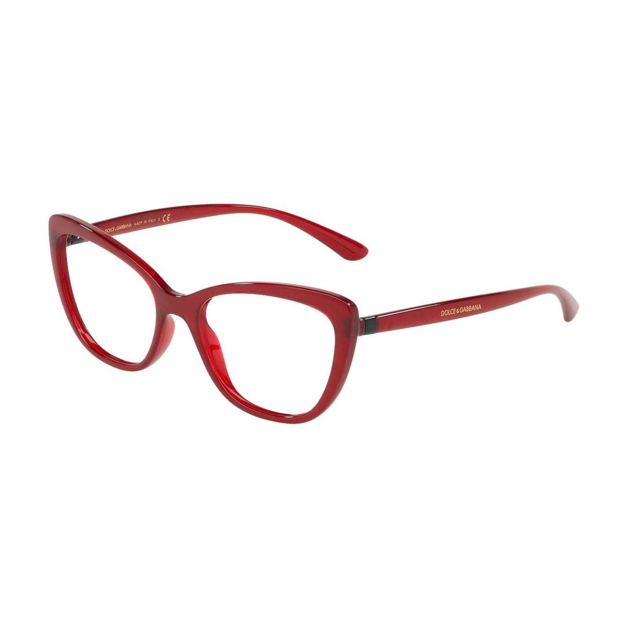 Dolce & Gabbana DG5039-1551 Transparent Bordeaux Cat-Eye Women's Acetate Eyeglasses showcasing elegant design and color.