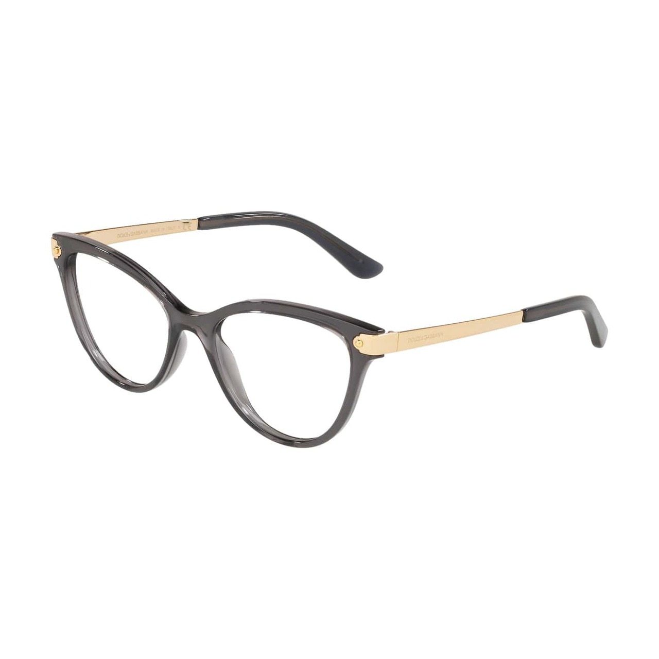 Dolce & Gabbana DG5042-504 Transparent Grey Cat-Eye Women's Acetate Eyeglasses showcasing a stylish cat-eye design.