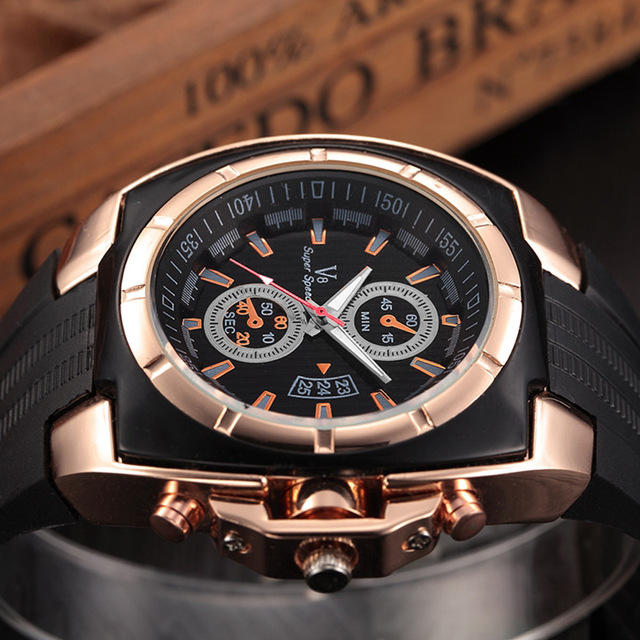 Black and gold chronograph watch.