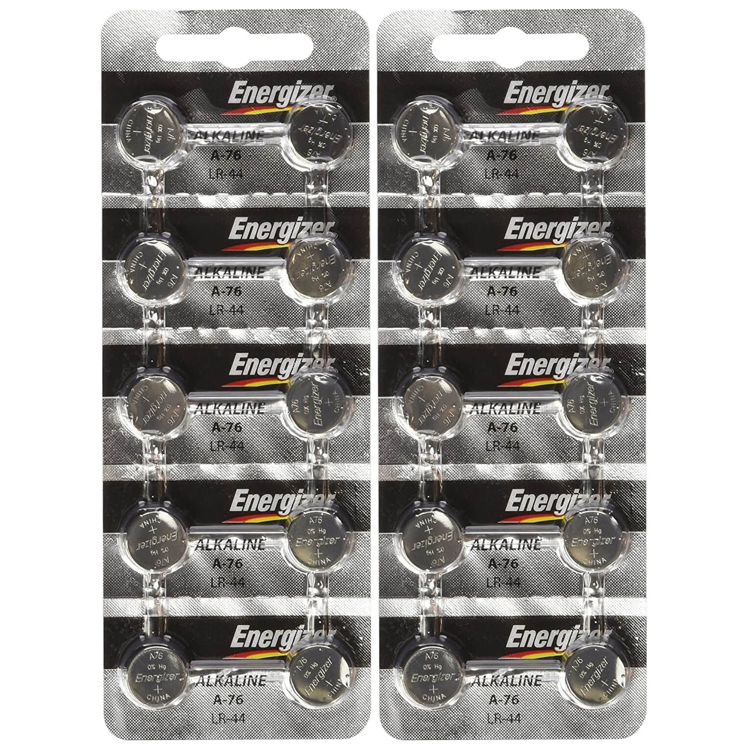 Energizer LR44 Alkaline Button Cell Battery pack of 50, ideal for cameras, toys, and calculators.