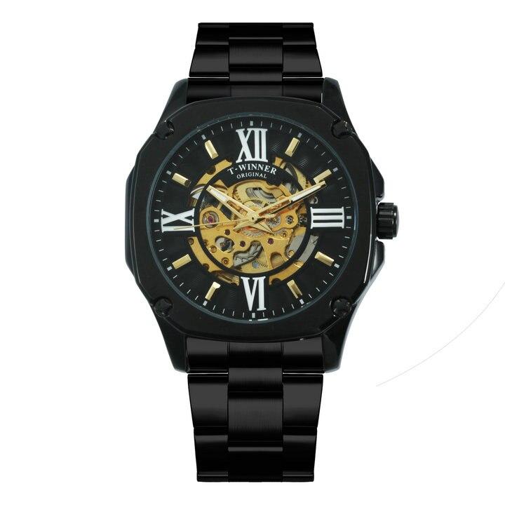 Fashion Casual Hollow Men's Business Mechanical Watch featuring a stylish hollow dial and stainless steel band, perfect for various occasions.