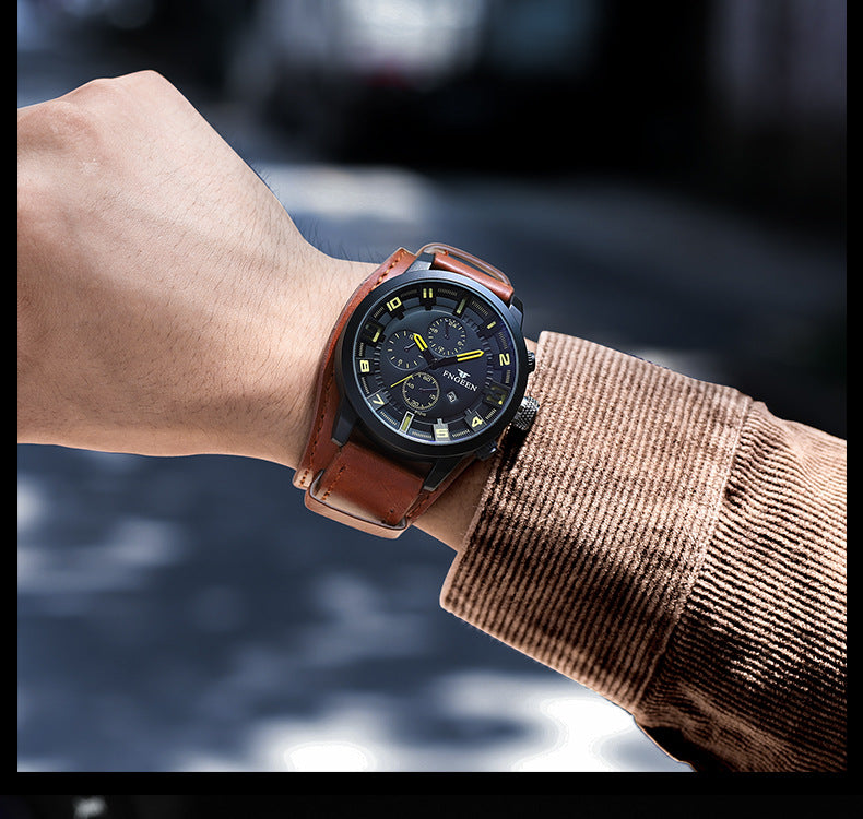 Fashion Trend Casual Waterproof Fashion Watch featuring a nubuck leather strap, quartz movement, and synthetic sapphire glass.