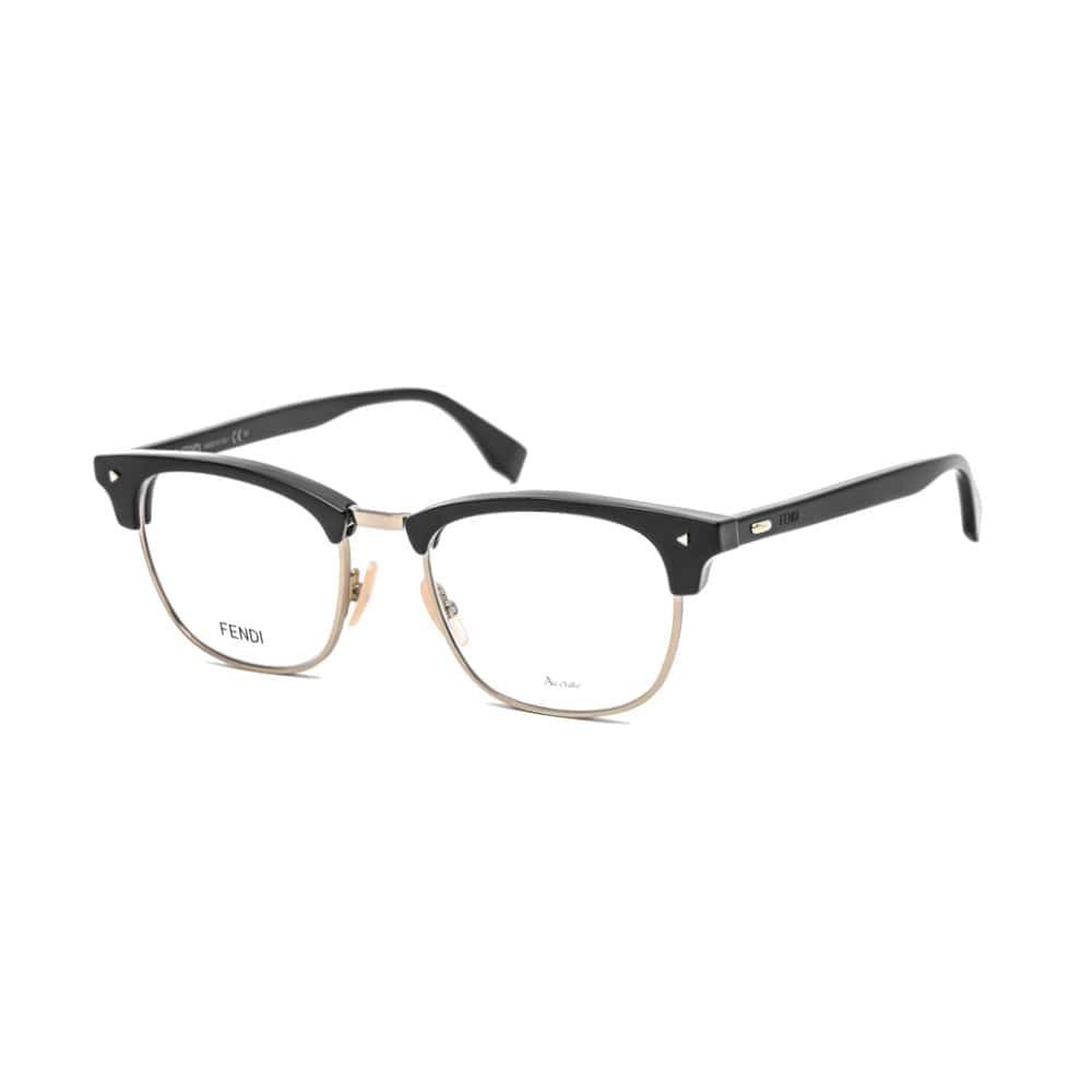 Fendi FF M0006-2M2 Black Gold Browline Men's Acetate Eyeglasses showcasing elegant design and quality materials.