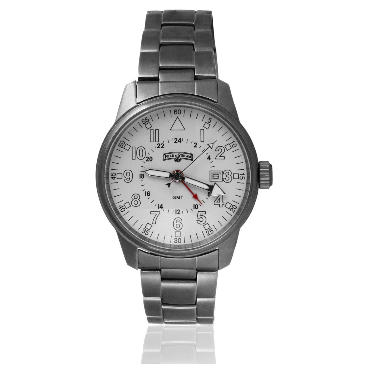 Field & Stream Outdoorsman F208GCBST Men's Titanium Band GMT Luminous watch with cream dial and luminous features.