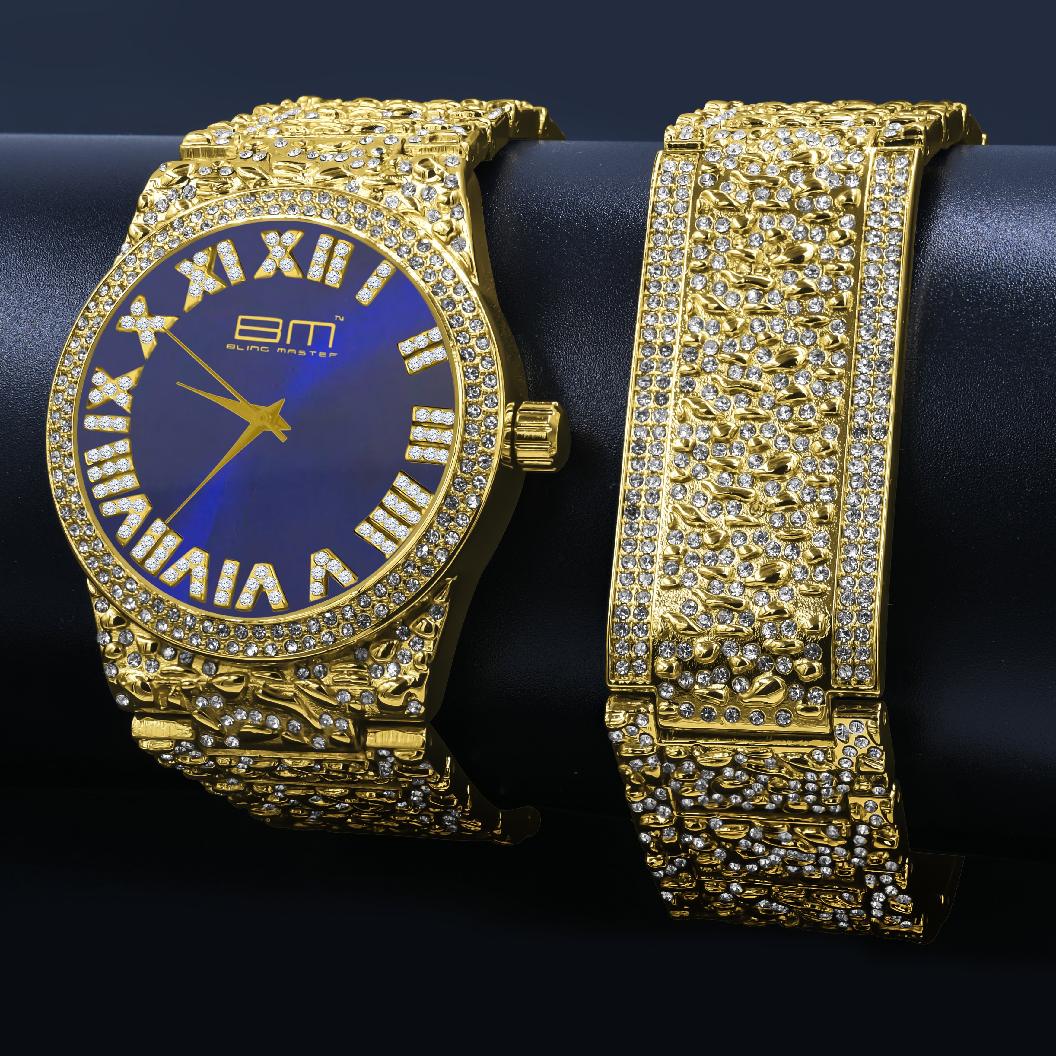Flamboyant Ultra Bling Watch Set featuring a gold color watch with a multi-colored dial and matching bracelet, showcasing its luxurious design.