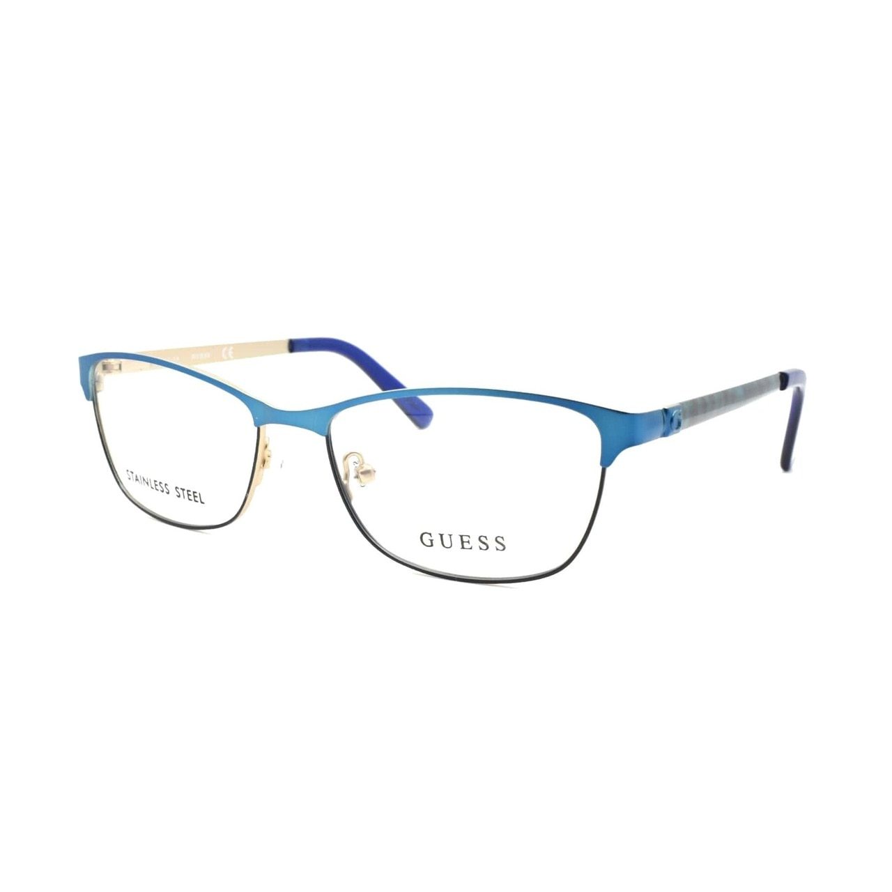 Guess GU-2512-091 Matte Blue Square Women's Metal Eyeglasses showcasing a stylish matte blue finish and square frame design.