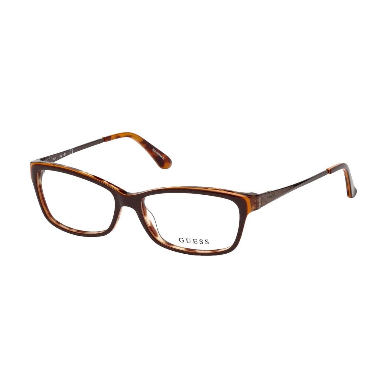 Guess Women's GU-2635-050 Dark Brown Rectangular Acetate Eyeglasses with demo lens, showcasing a stylish full-rim design.
