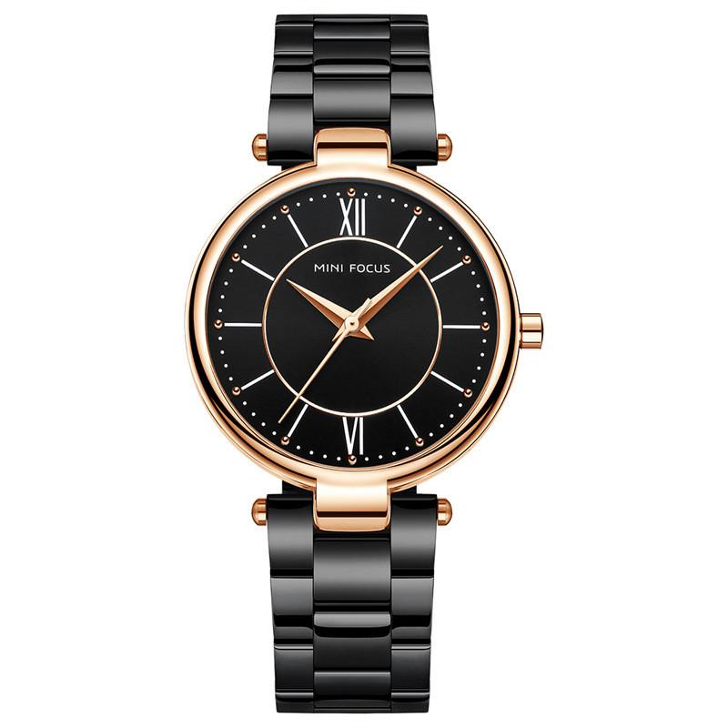 High quality casual quartz watch for young ladies featuring a round dial, stainless steel strap, and elegant design.