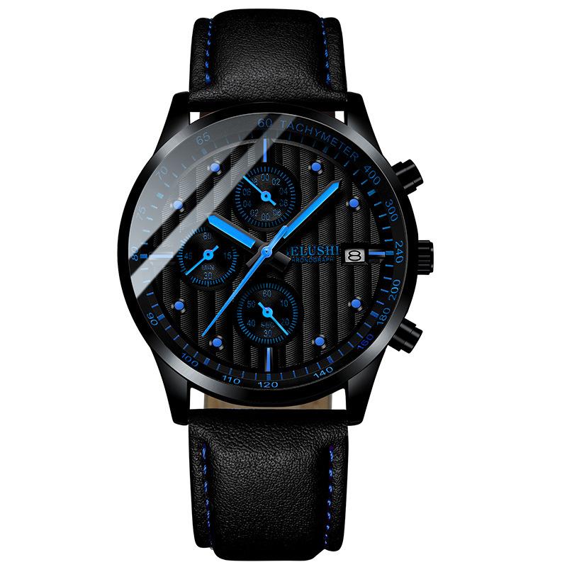 High Quality Multifunctional Quartz Watch for Men with leather bracelet and Hardlex mirror, showcasing a sleek design and precision Japanese movement.