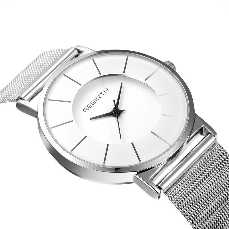 High Quality Steel Mesh Waterproof Quartz Watch with a round dial and stainless steel strap, showcasing its elegant design and durability.