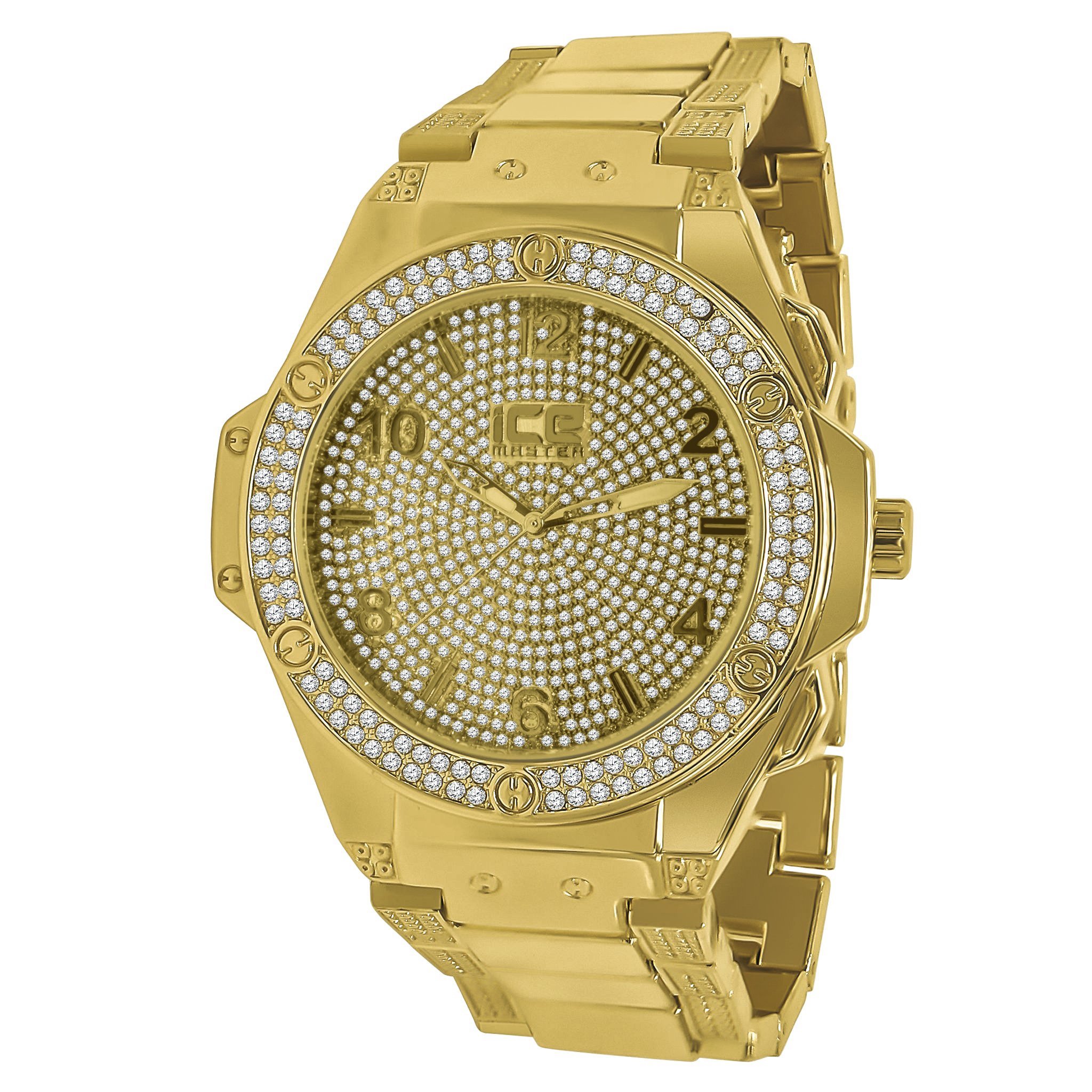 HUB Ice Master Watch with rhinestone studded bezel and metal bracelet, showcasing elegance and sophistication.
