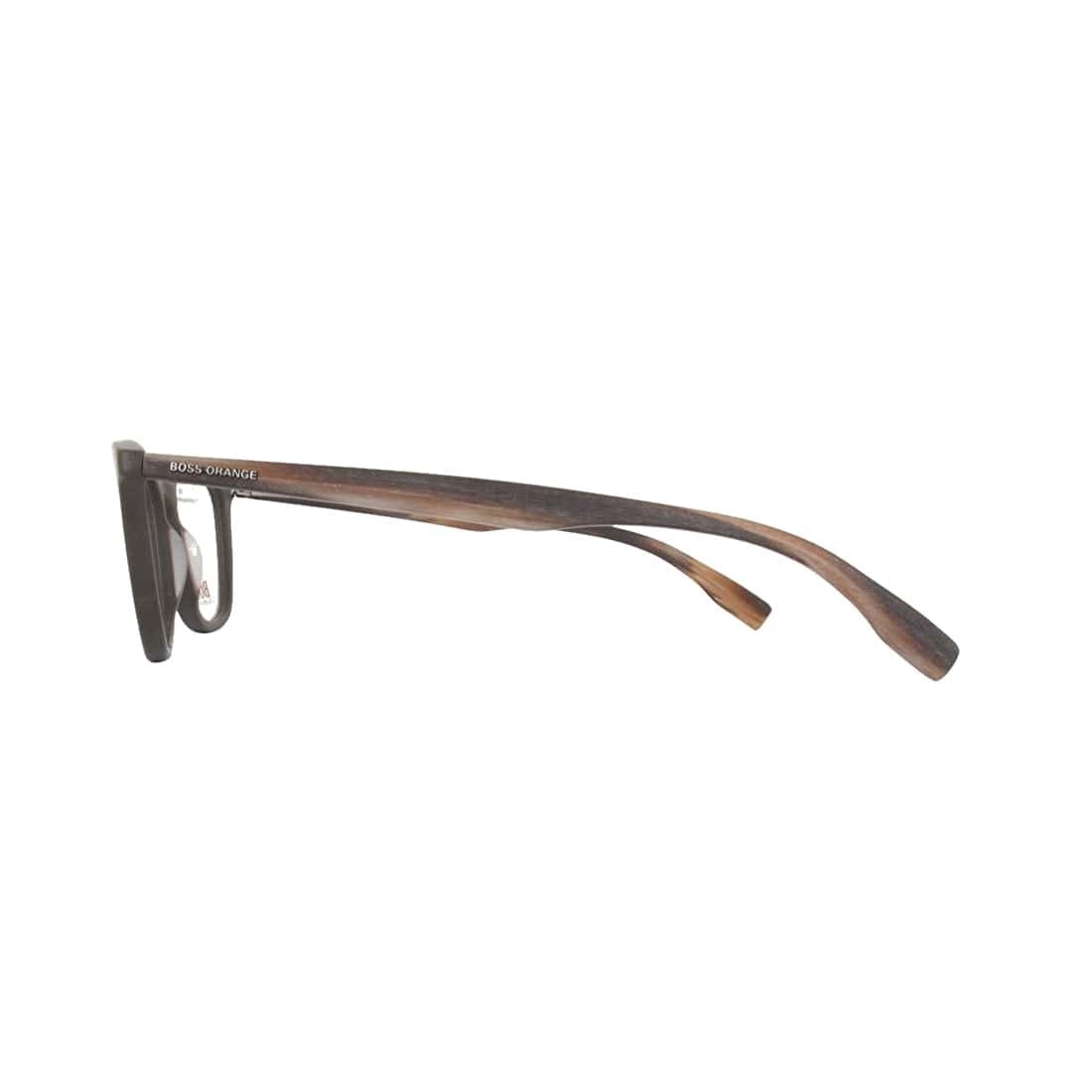 Hugo Boss Orange BO0302-BU0 Brown Horn Rectangular Men's Acetate Eyeglasses showcasing a stylish full-rim design.
