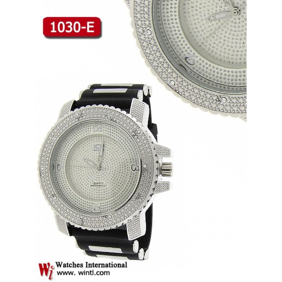 Iced out hip hop leather watch featuring a sparkling face and stylish leather strap, perfect for making a fashion statement.