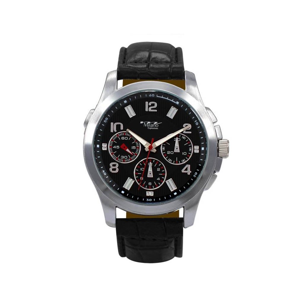 Jacobus Black Vegan Crocodile Band Watch featuring a silver alloy case and a stylish black/silver dial.