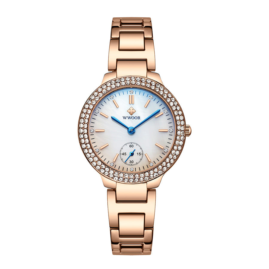 Korean Style Waterproof Watch featuring a stainless steel strap and round dial, designed for women with a sleek and elegant look.