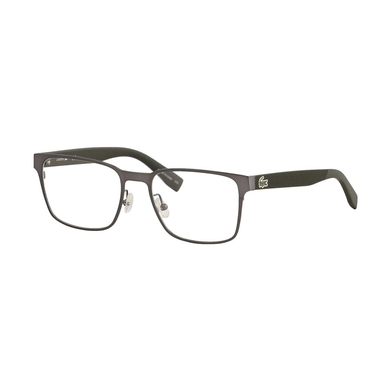 Lacoste L2249-033 Dark Ruthenium Rectangular Men's Metal Eyeglasses showcasing a sleek design and durable metal frame.